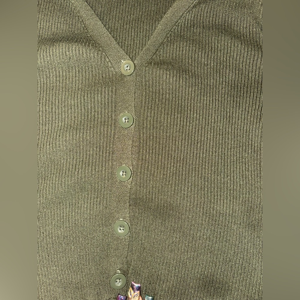 Olive Button-Up Cardigan - Picture 2 of 3